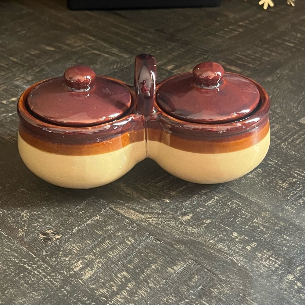 ๐ฅVintageโ Ceramic Double Condiment Dish Stoneware Pottery๐ฅ